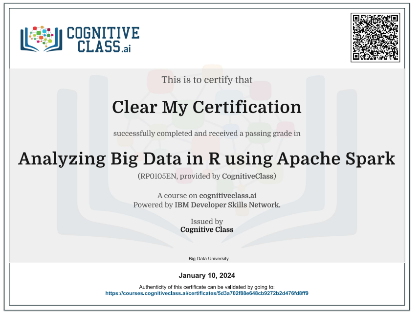Analyzing Big Data in R using Apache Spark Cognitive Class Exam Quiz Answers