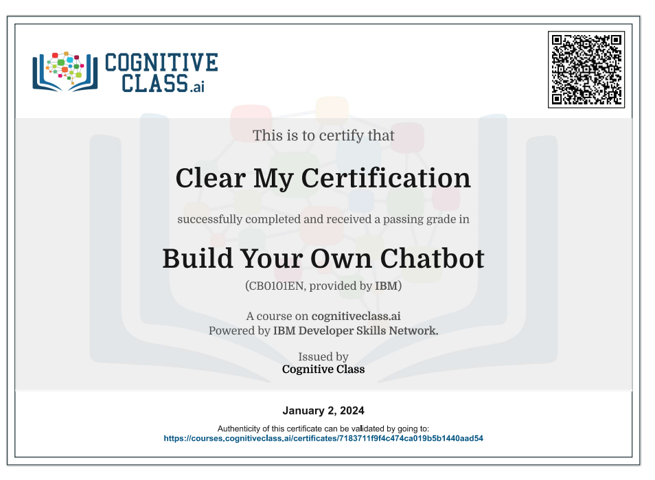 Build Your Own Chatbot Cognitive Class Exam Quiz Answers
