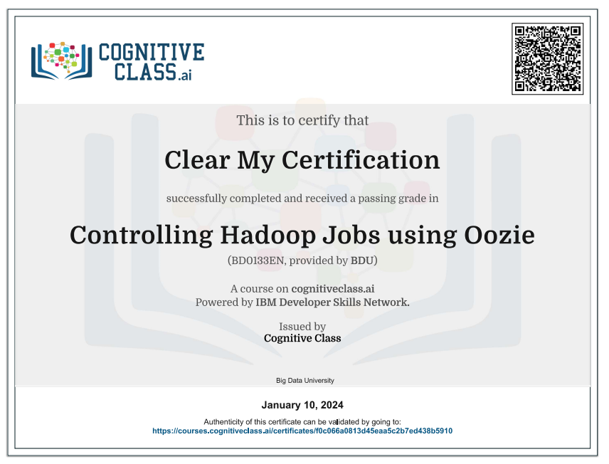 Controlling Hadoop Jobs using Oozie Cognitive Class Exam Quiz Answers