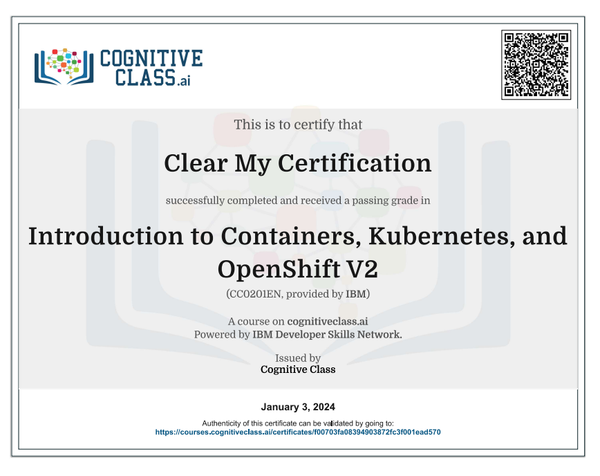 Introduction to Containers, Kubernetes, and OpenShift V2 Cognitive Class Exam Quiz Answers