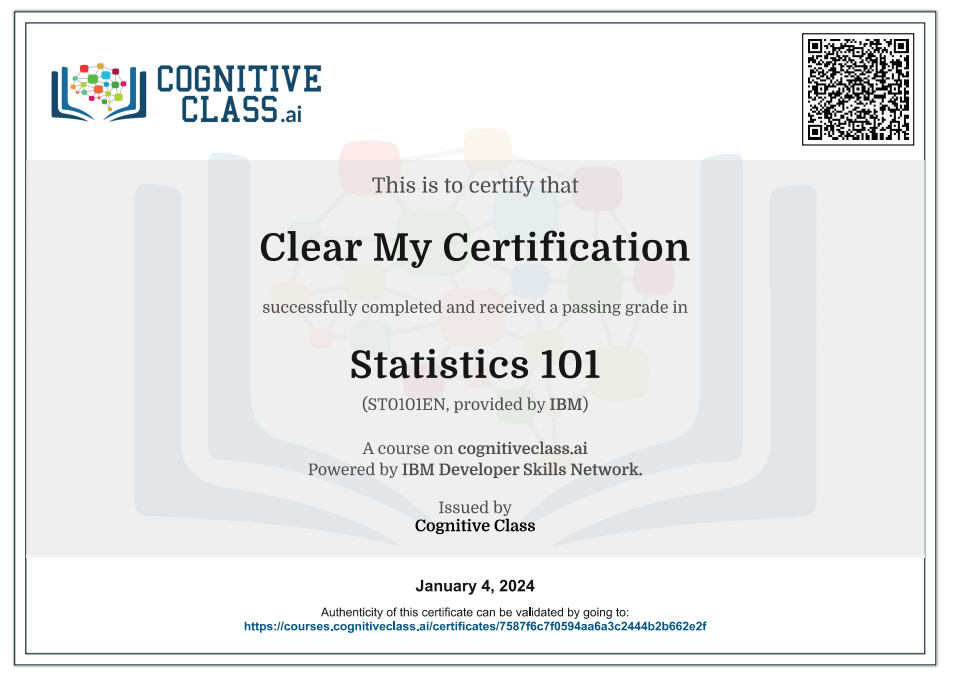 Statistics 101 Cognitive Class Exam Quiz Answers